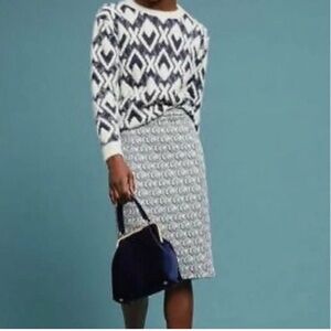 Maeve Blue and White Pencil Skirt S